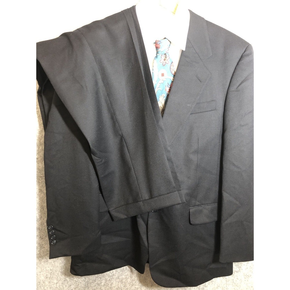 Paulo Solari Suit Blazer 43R Pants 35 Black Golden Twist Wool Career Classic